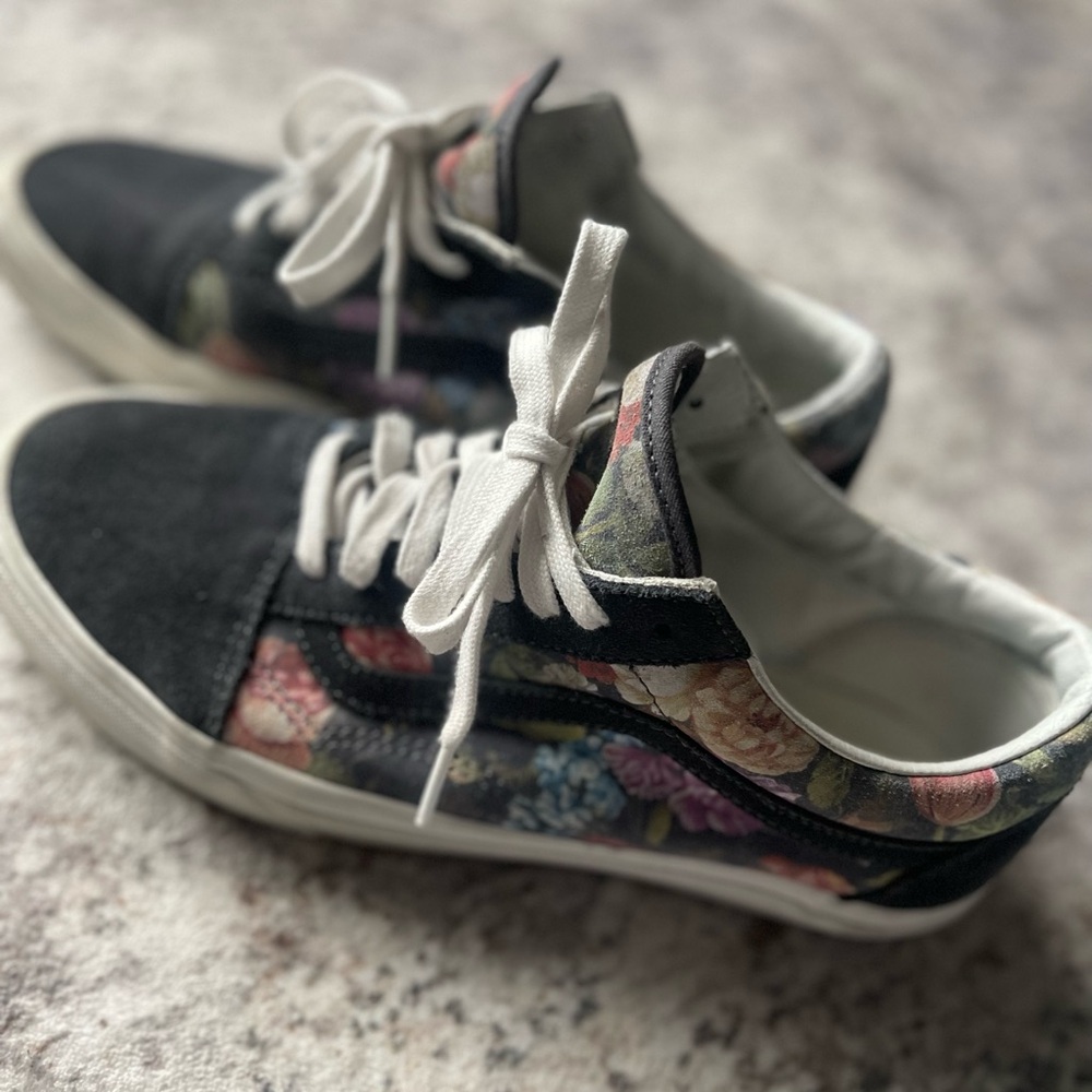 Floral Canvas Sneakers - Black and White